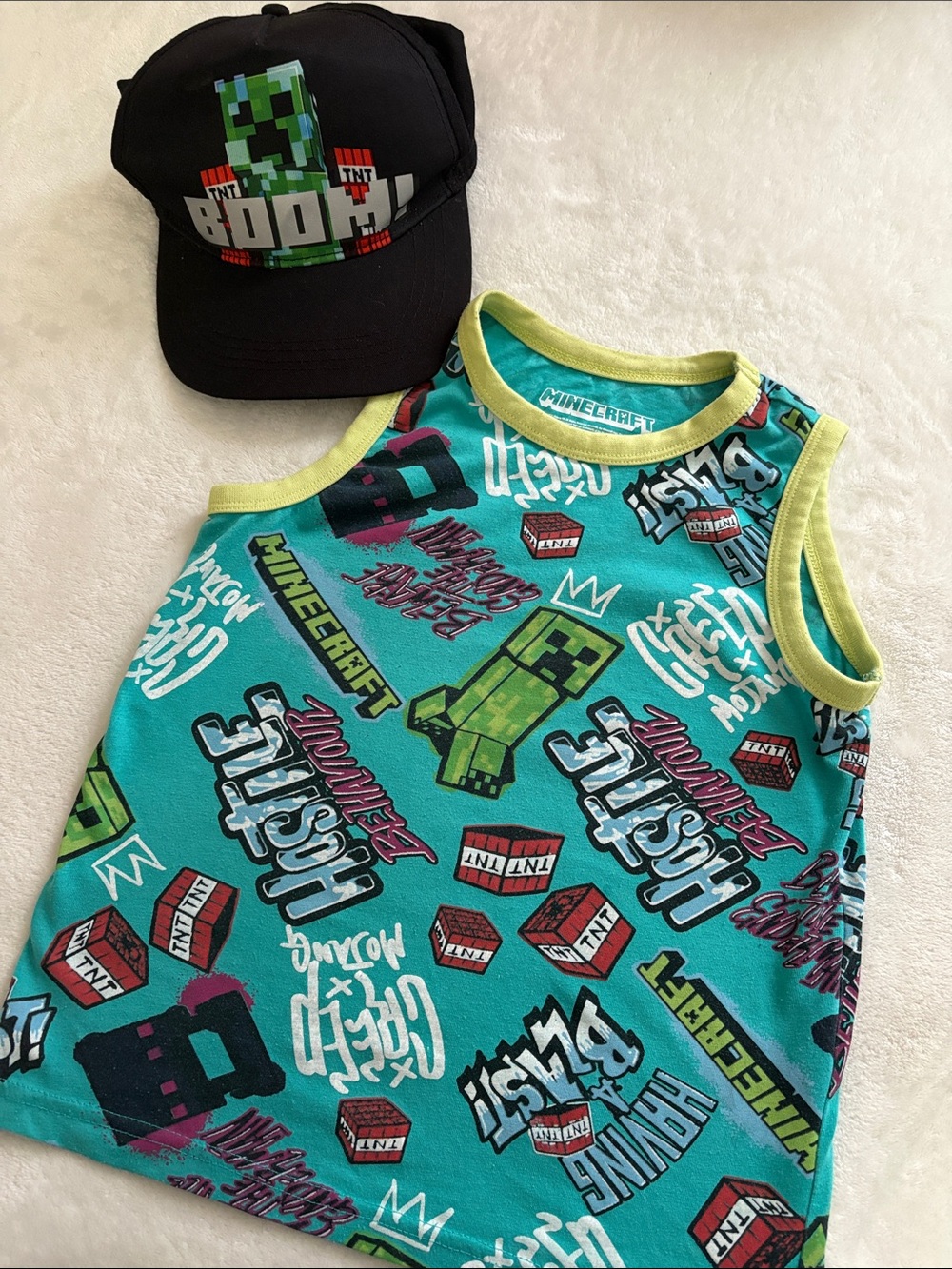 Boys' Teal Creeper Tank Top - Official with hat